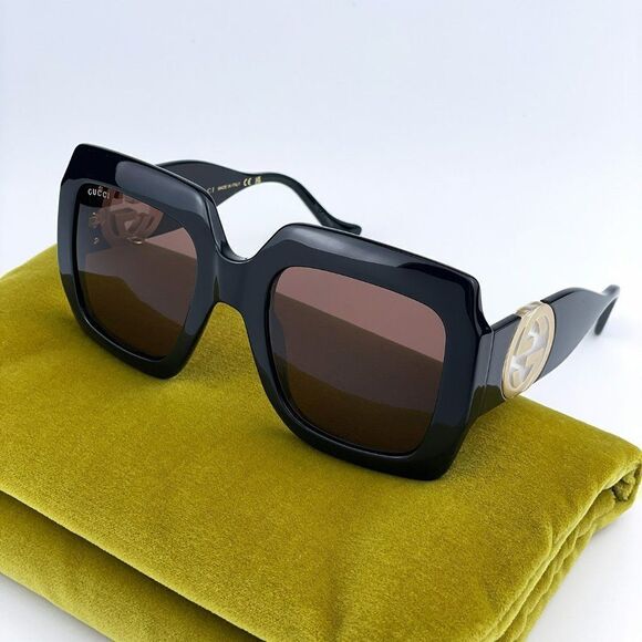 NEW Gucci GG1022S 005 Black Brown Square Chain Women Sunglasses - Picture 12 of 14